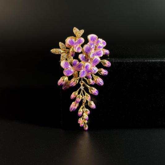Enameled Two-Tone Wisteria Brooch