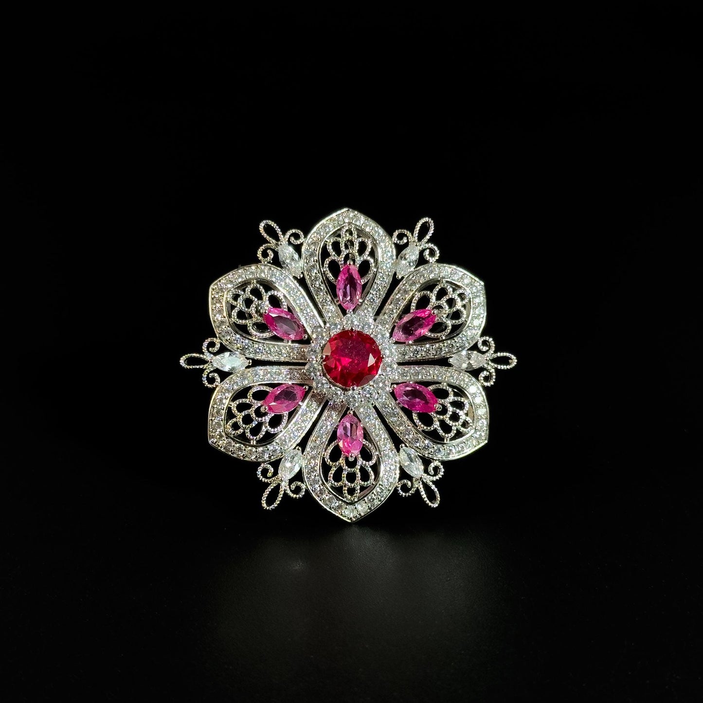 Ruby Flower Brooch