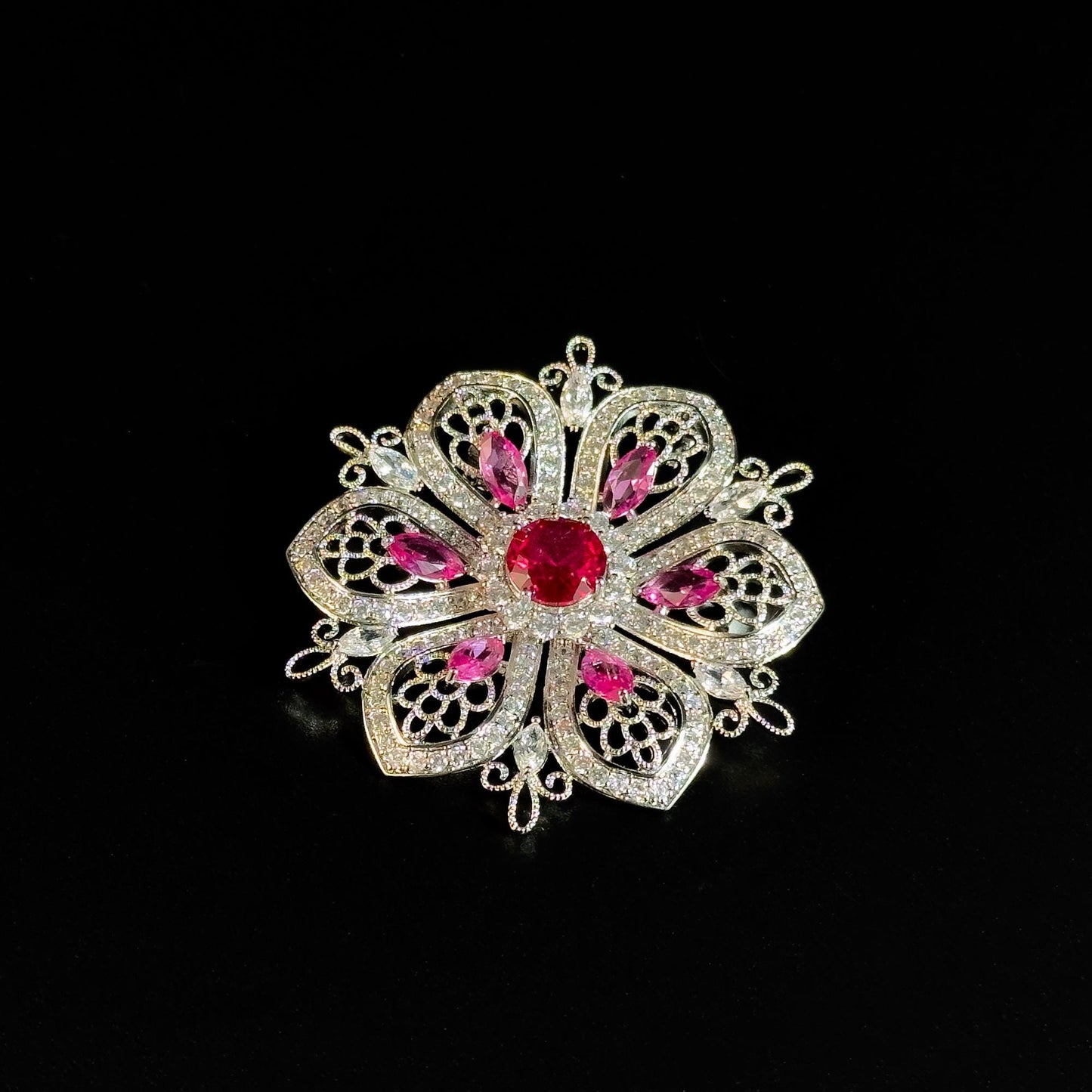 Ruby Flower Brooch