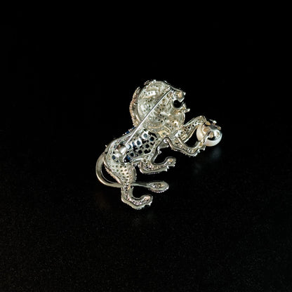 Golden Lion and Pearl Brooch