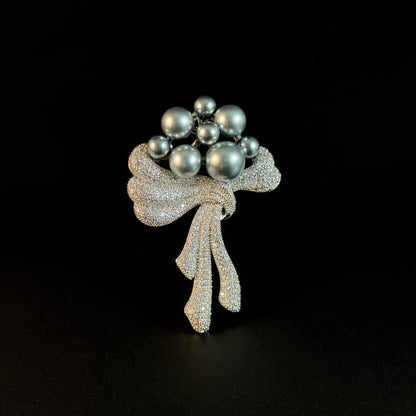 Grey Pearl and Diamond Brooch