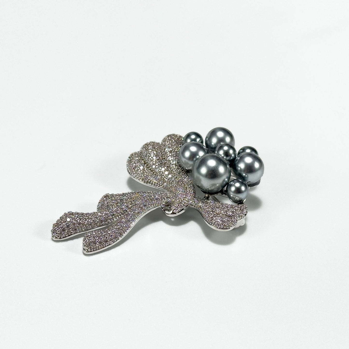 Grey Pearl and Diamond Brooch