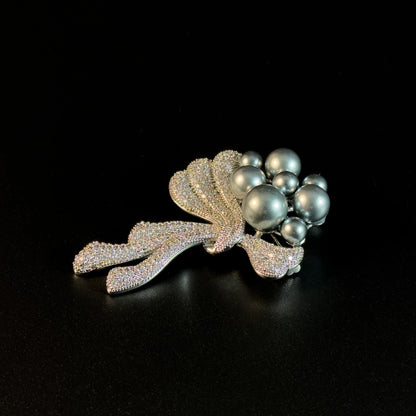 Grey Pearl and Diamond Brooch