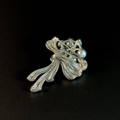 Grey Pearl and Diamond Brooch