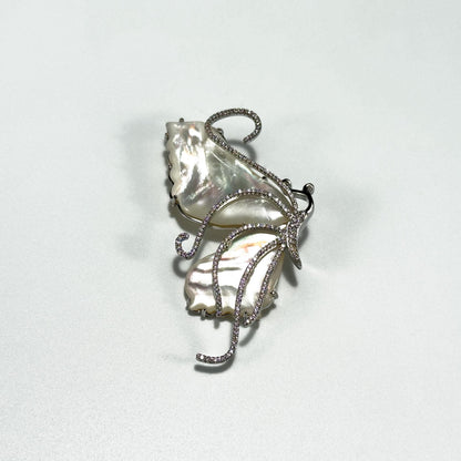 White Mother-of-Pearl Butterfly Brooch