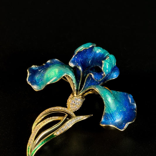 Enameled Iris Brooch