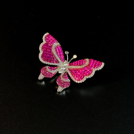 Rose-Pink Butterfly-Shaped Brooch