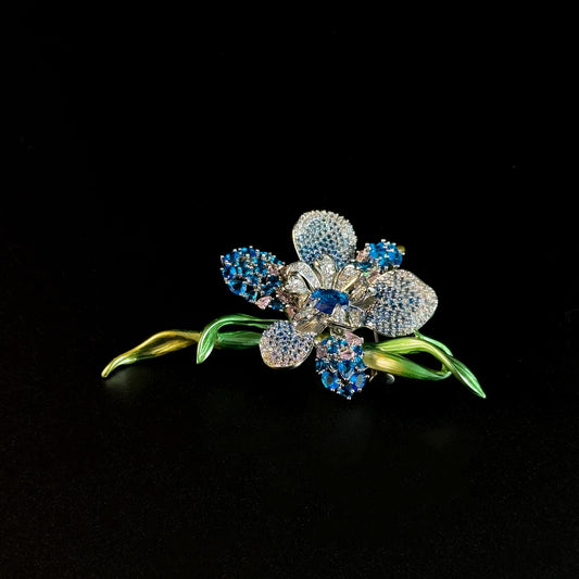 Sapphire Crystal Floral Brooch
