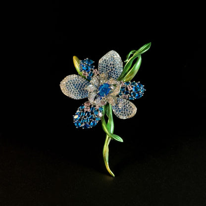 Sapphire Crystal Floral Brooch
