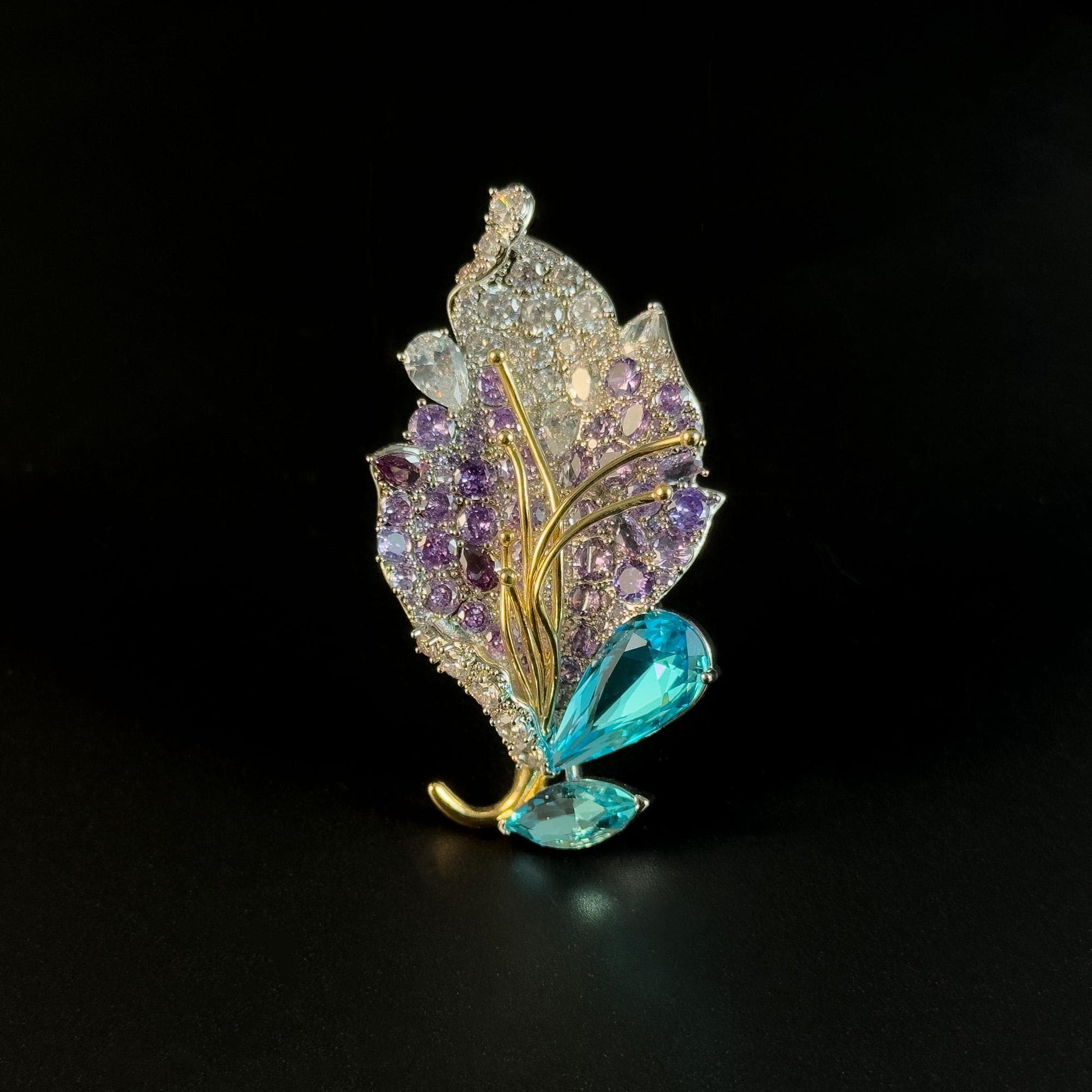 Amethyst Leaf Brooch