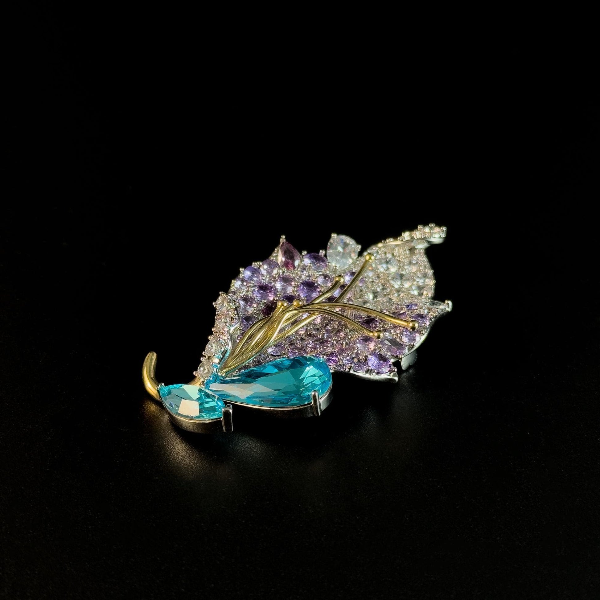 Amethyst Leaf Brooch