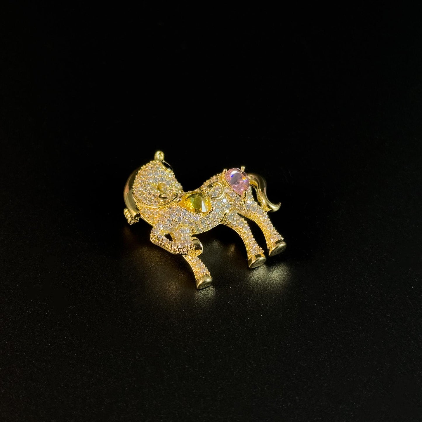 Rhinestone and Gold-Plated Pony Brooch