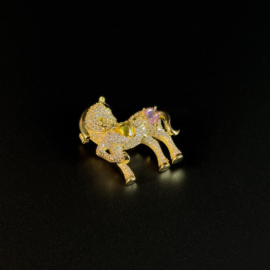 Rhinestone and Gold-Plated Pony Brooch