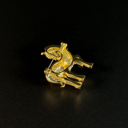 Rhinestone and Gold-Plated Pony Brooch