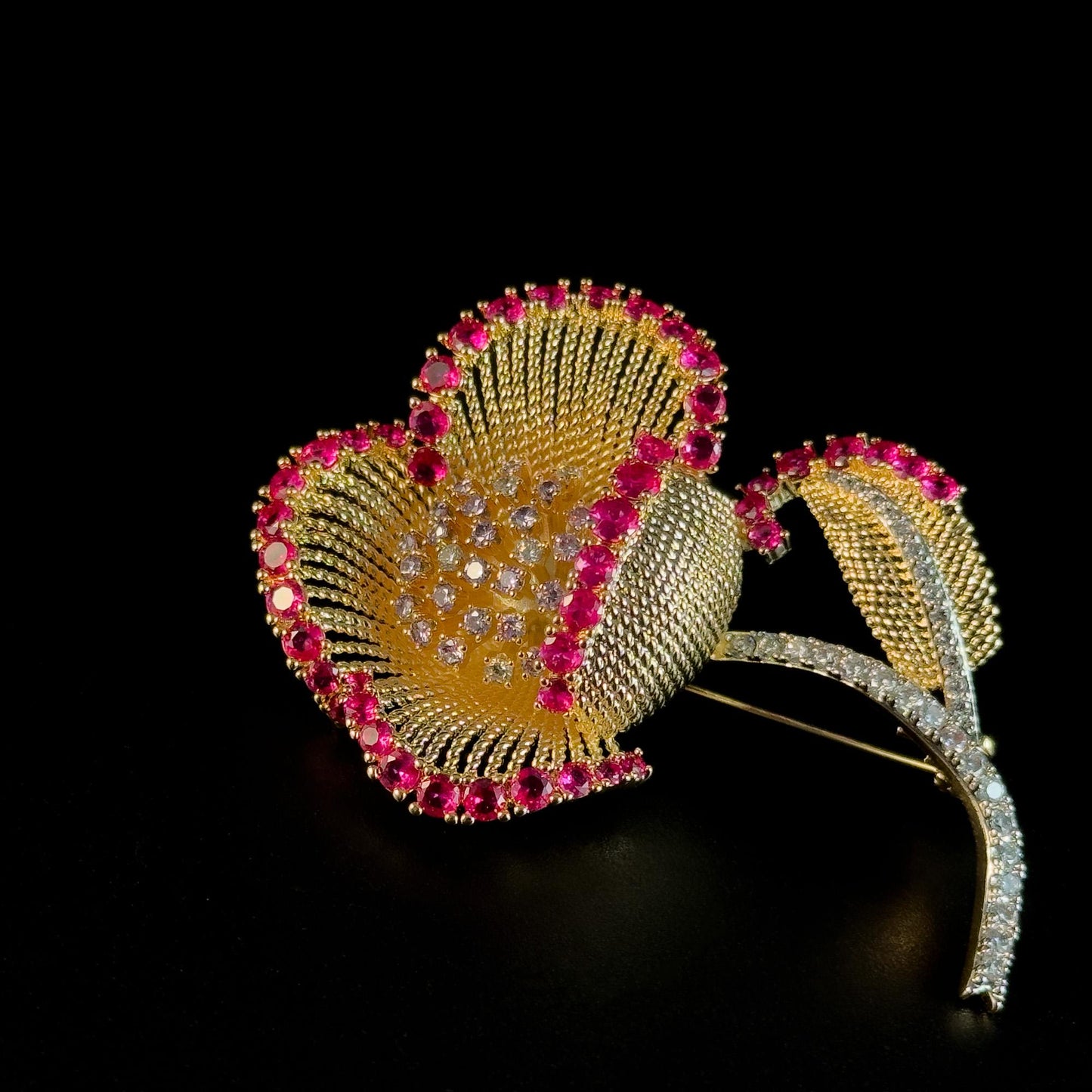 Fuchsia Rhinestone Flower Brooch