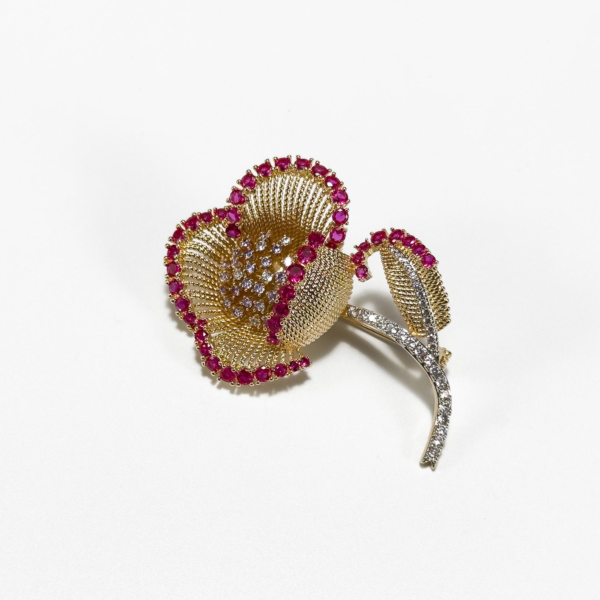 Fuchsia Rhinestone Flower Brooch