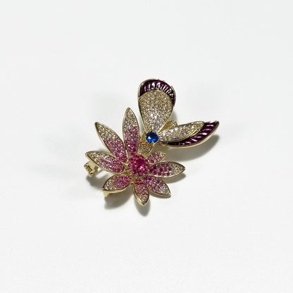 Floral and Butterfly Rhinestone Brooch
