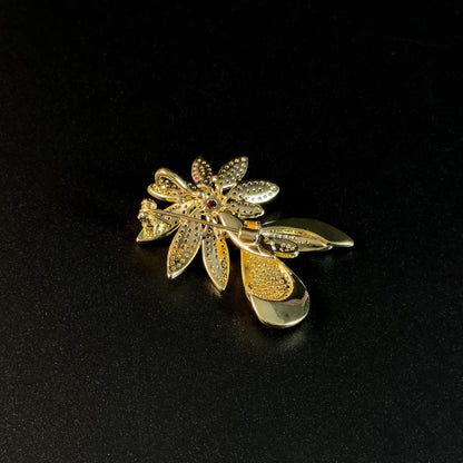 Floral and Butterfly Rhinestone Brooch