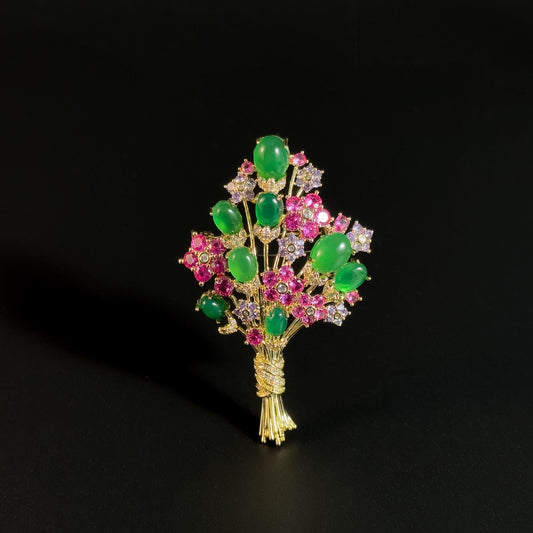 Green Glass Bouquet Brooch