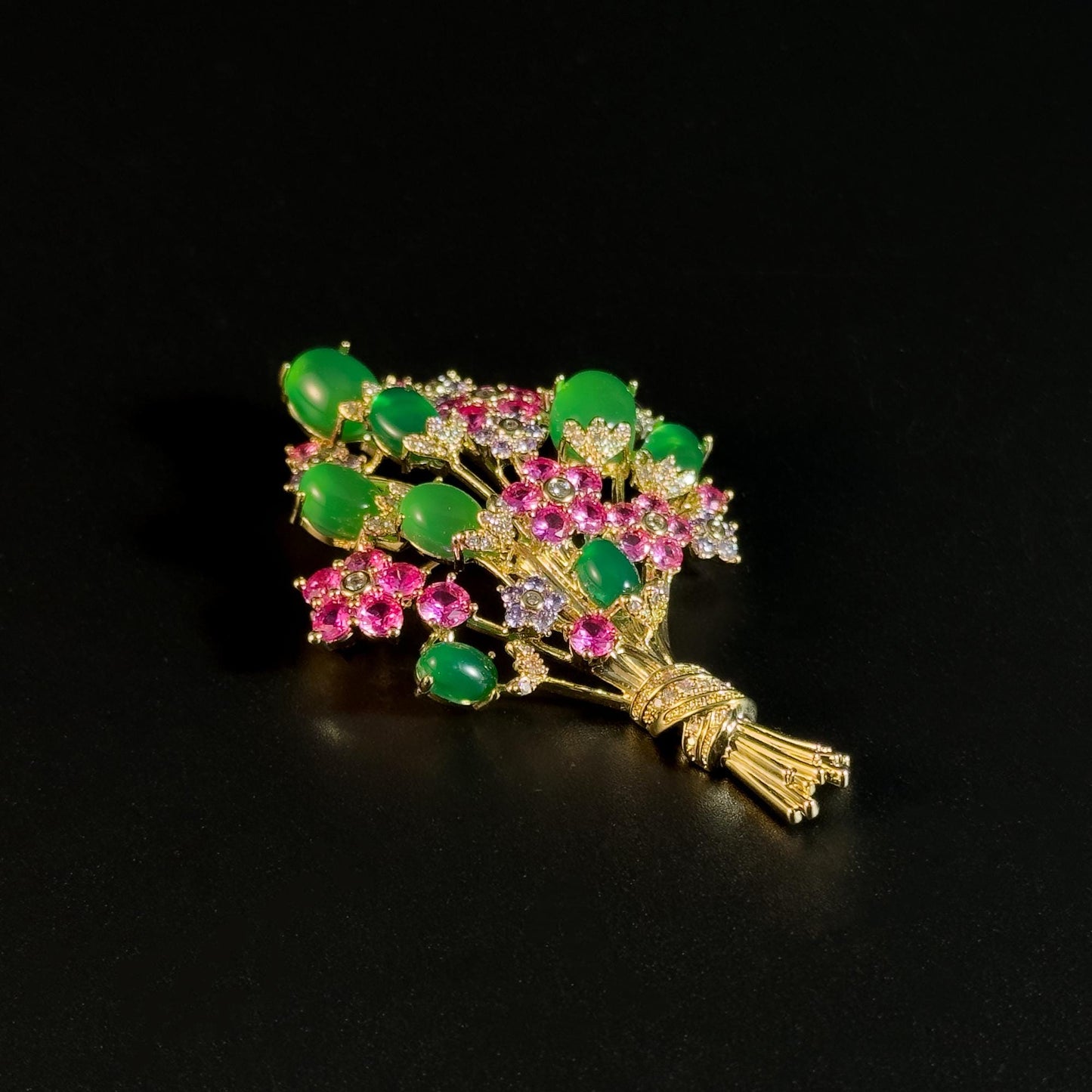 Green Glass Bouquet Brooch