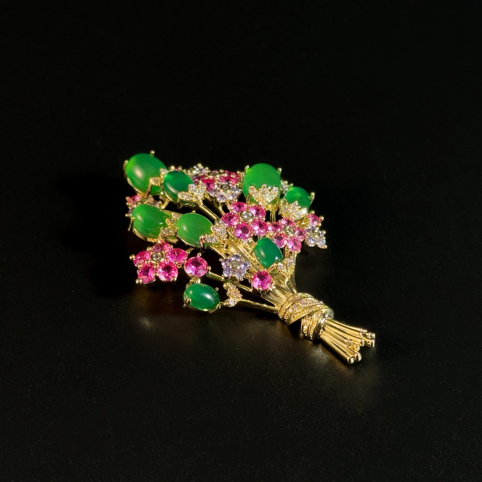 Green Glass Bouquet Brooch