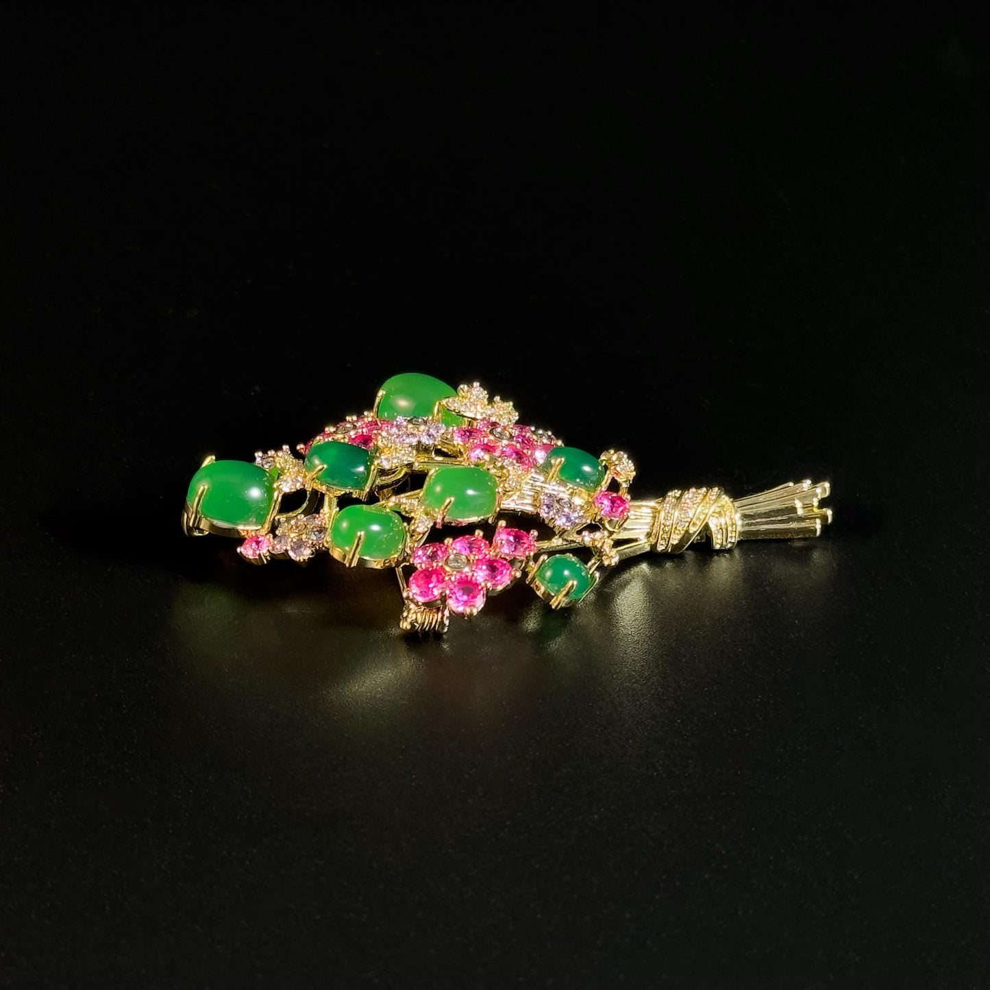 Green Glass Bouquet Brooch
