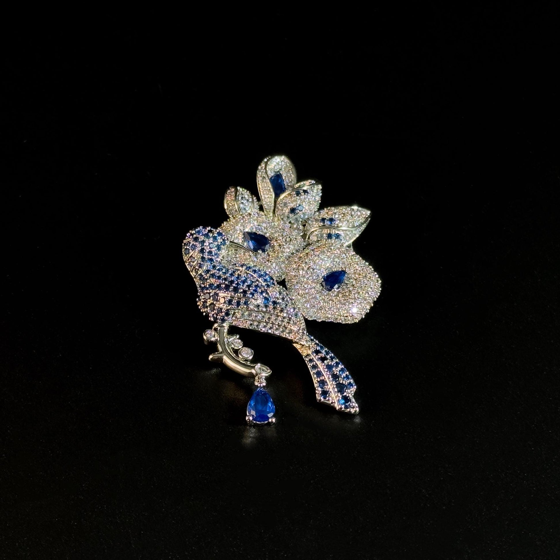 Heavy-Duty Rhinestone-Encrusted Bird and Flower Brooch