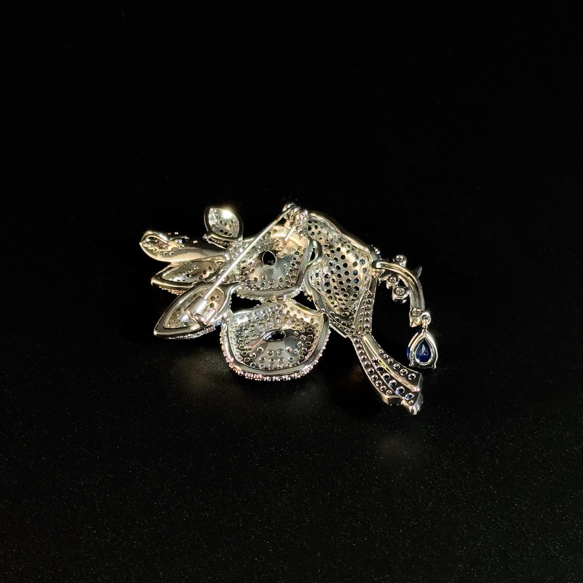 Heavy-Duty Rhinestone-Encrusted Bird and Flower Brooch