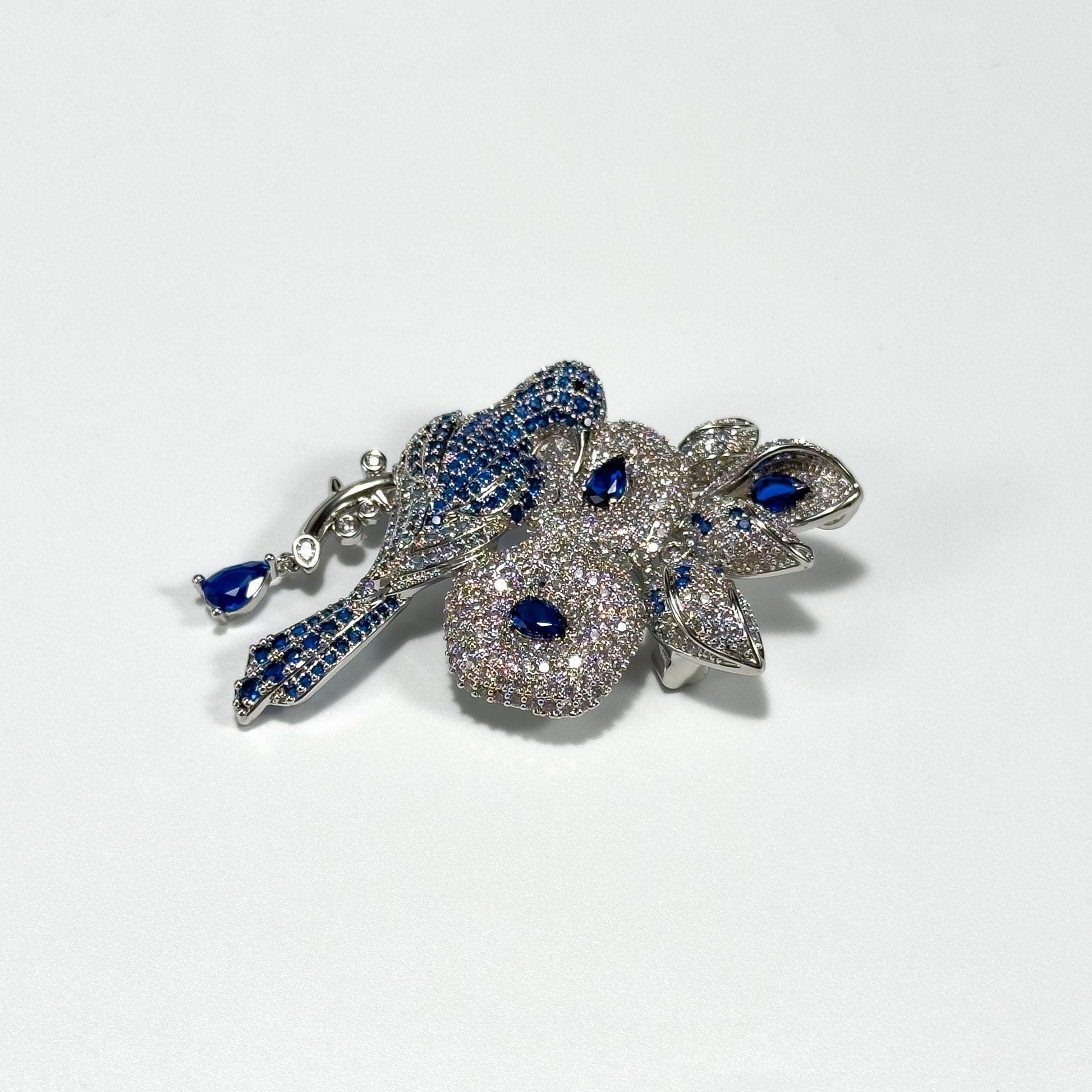 Heavy-Duty Rhinestone-Encrusted Bird and Flower Brooch