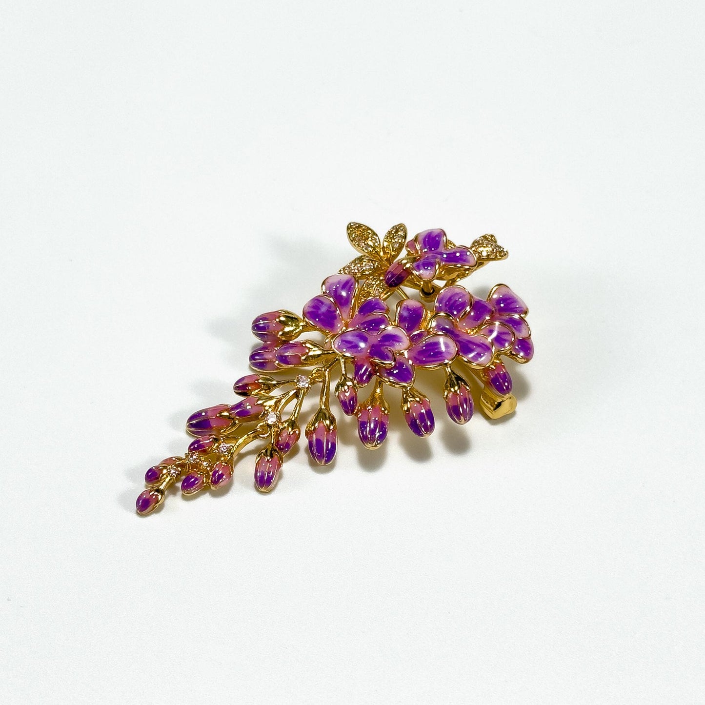 Enameled Two-Tone Wisteria Brooch