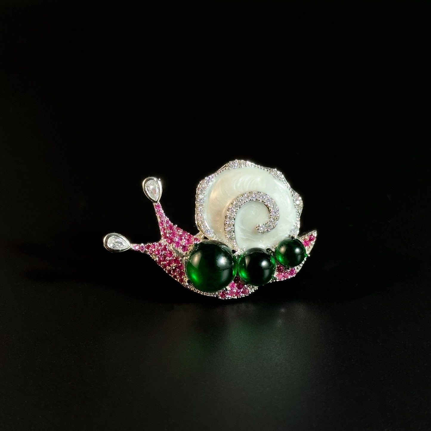 Emerald and Pink Diamond Snail Brooch