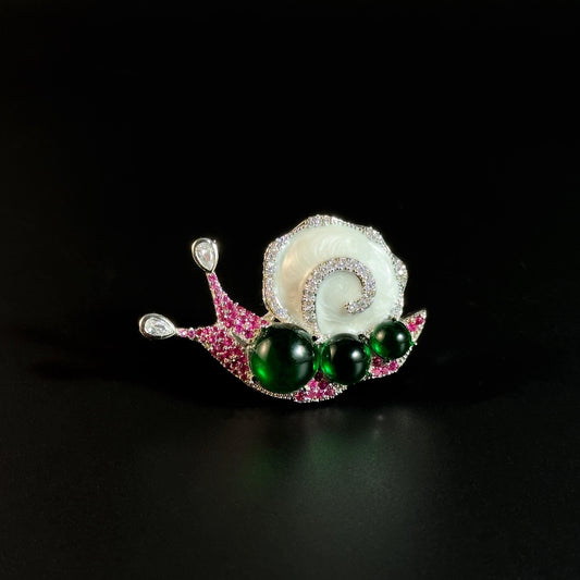 Emerald and Pink Diamond Snail Brooch