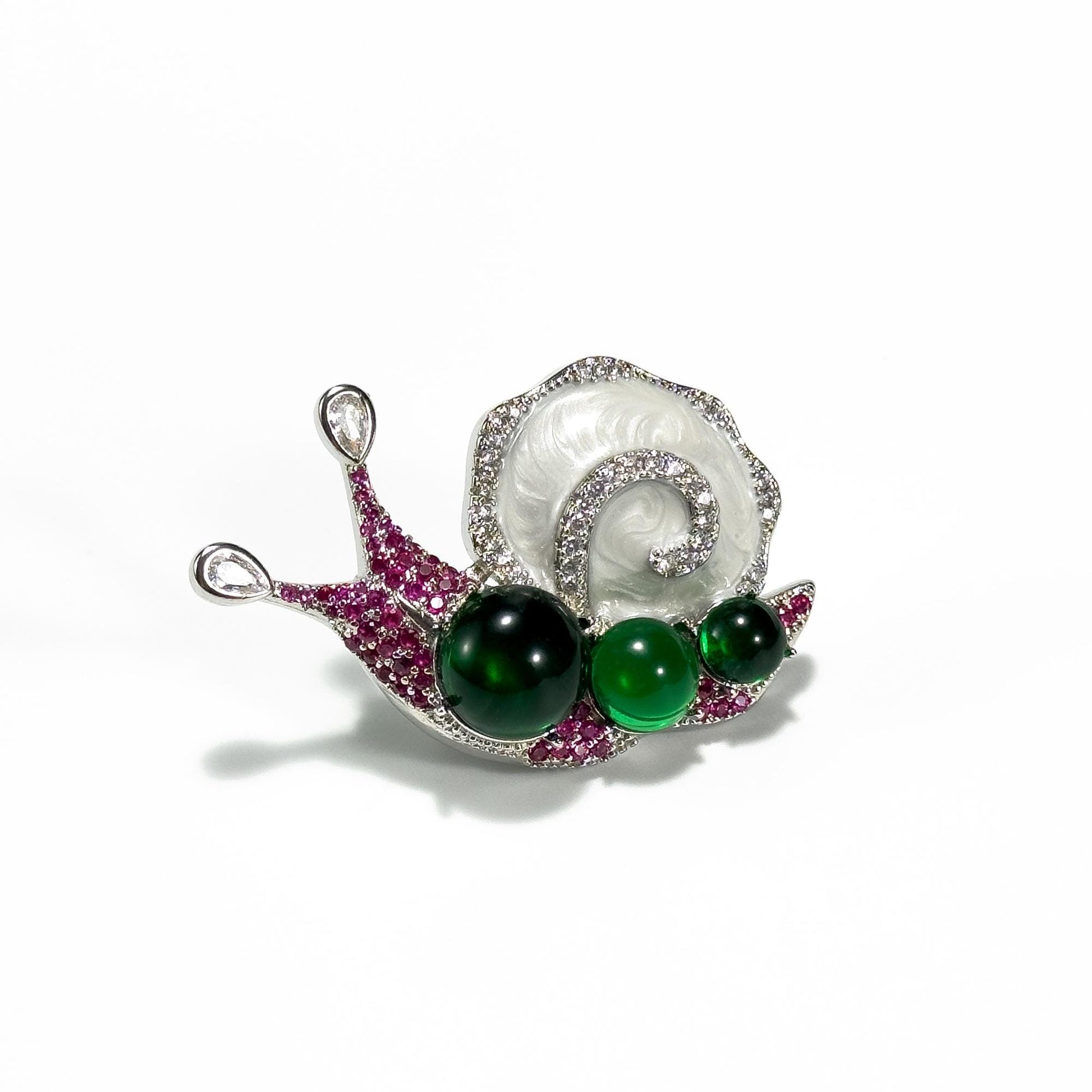 Emerald and Pink Diamond Snail Brooch