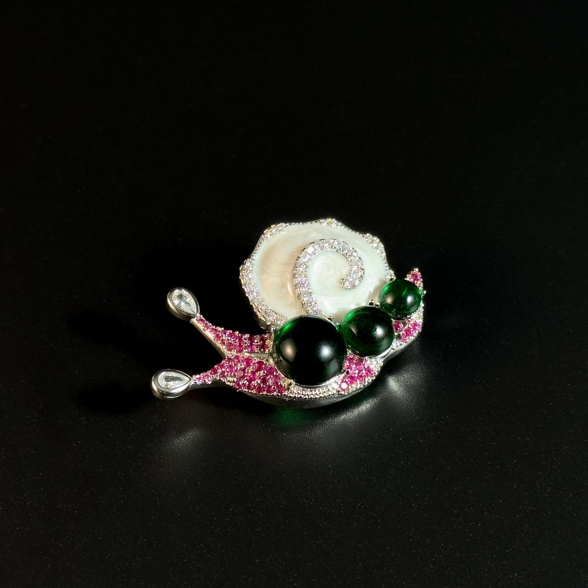 Emerald and Pink Diamond Snail Brooch