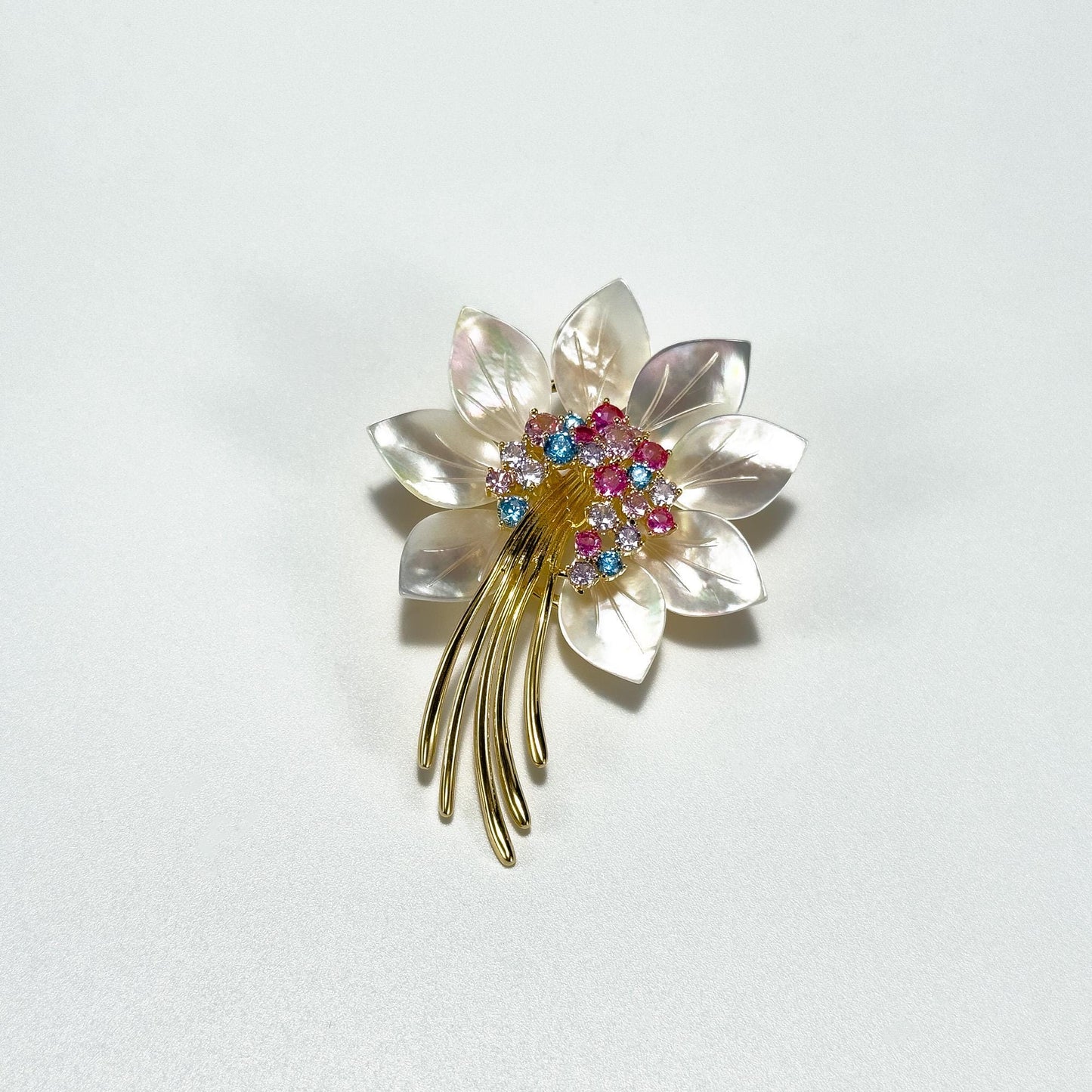 White Mother-of-Pearl Flower Brooch