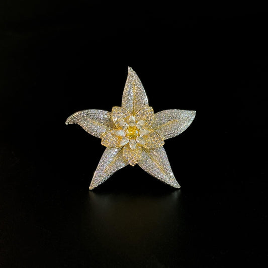 Five-Pointed Star Flower Two-Tone Gold Brooch