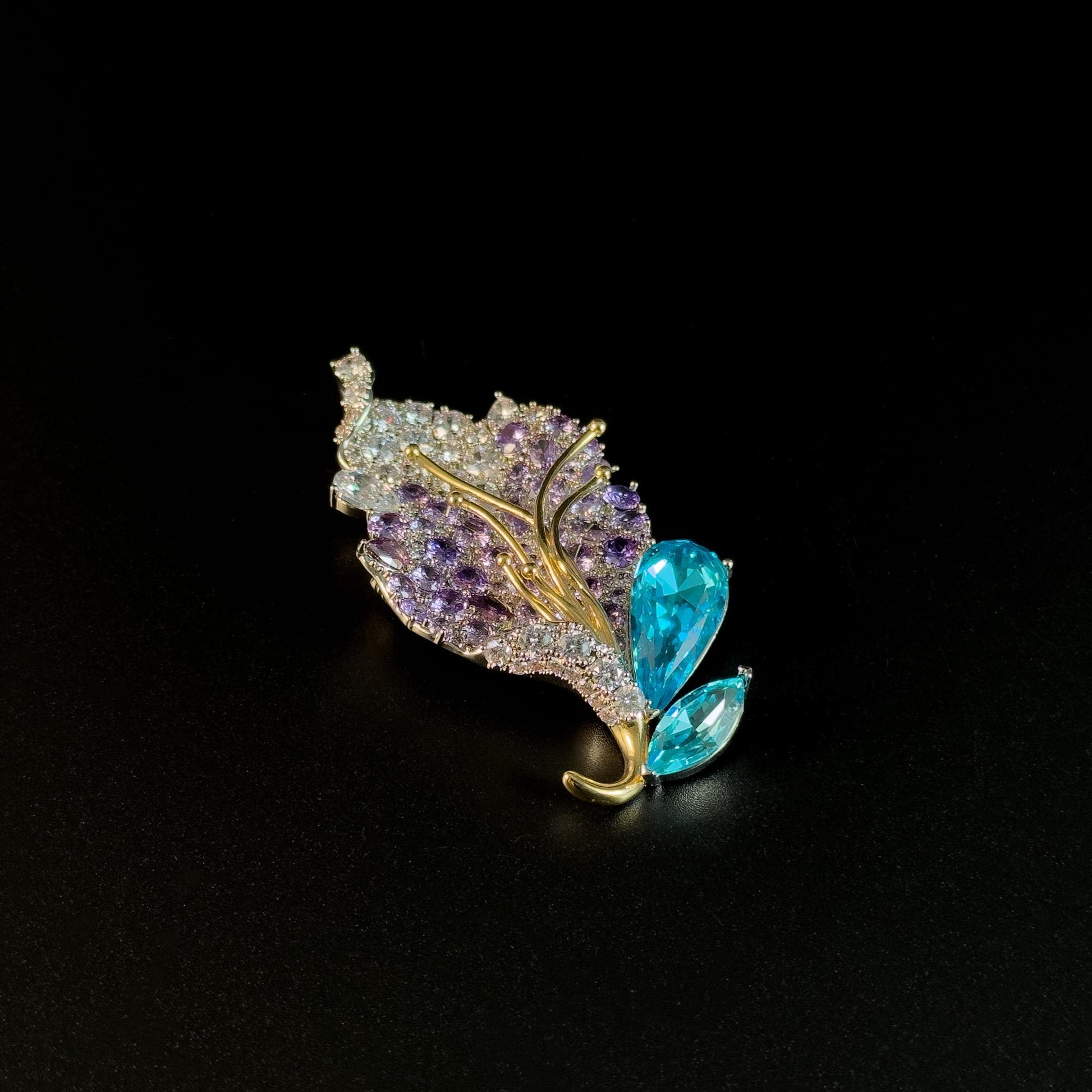 Amethyst Leaf Brooch