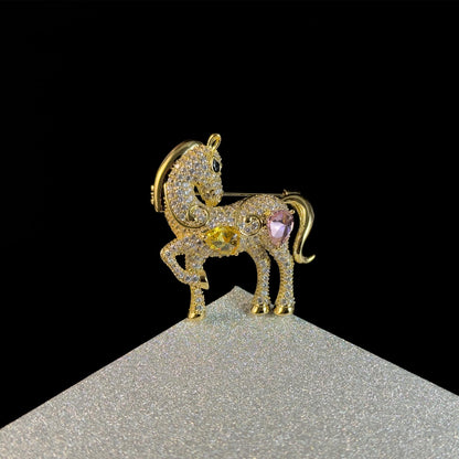 Rhinestone and Gold-Plated Pony Brooch