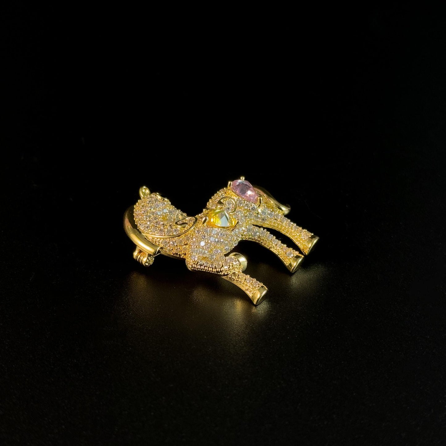 Rhinestone and Gold-Plated Pony Brooch