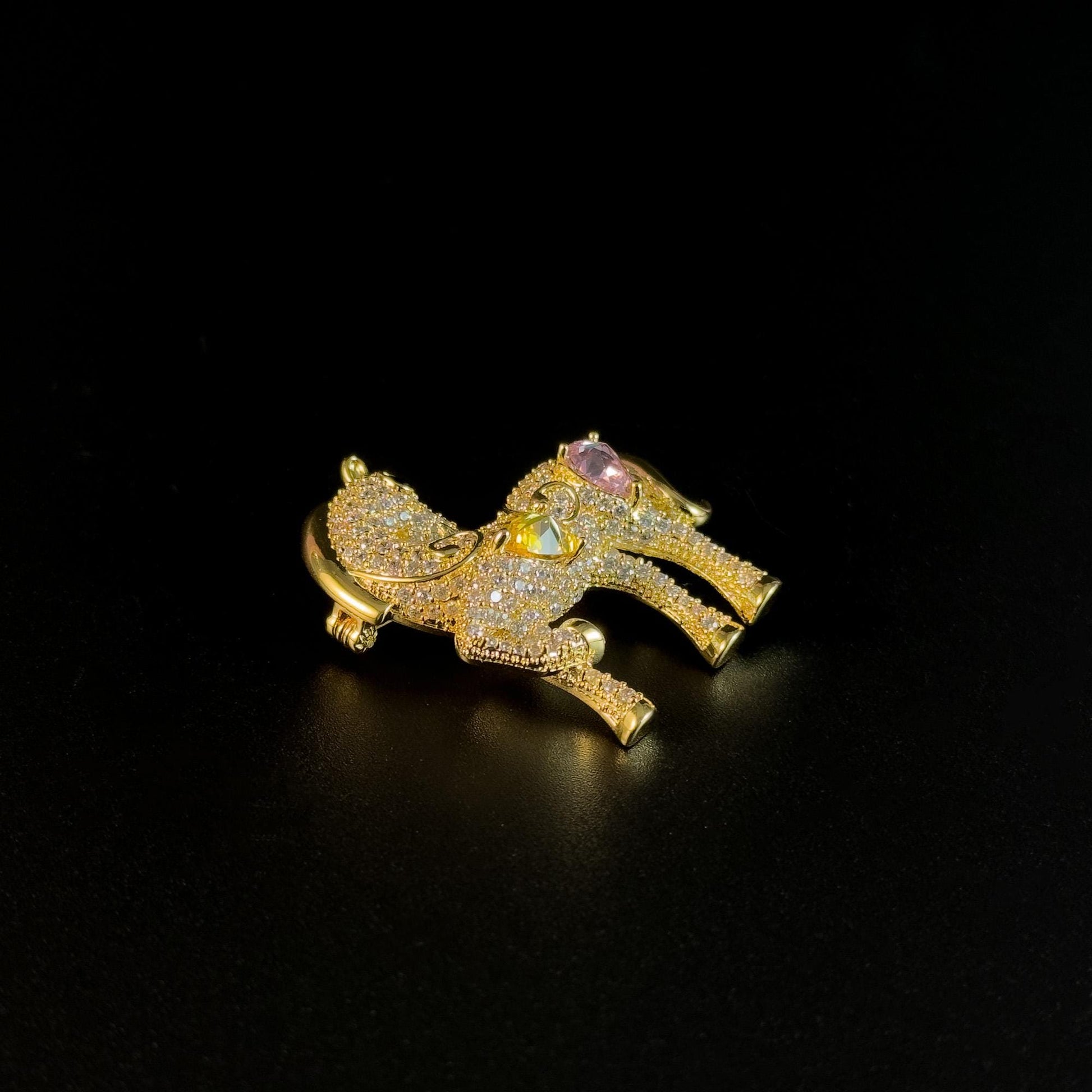 Rhinestone and Gold-Plated Pony Brooch