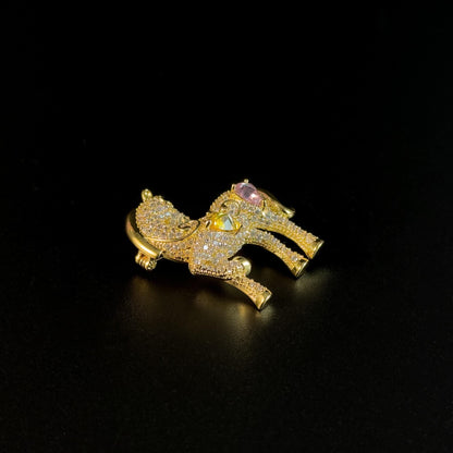 Rhinestone and Gold-Plated Pony Brooch