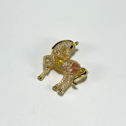 Rhinestone and Gold-Plated Pony Brooch