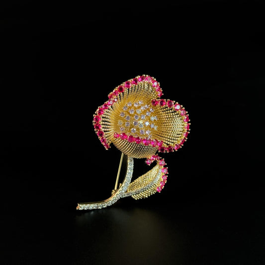 Fuchsia Rhinestone Flower Brooch
