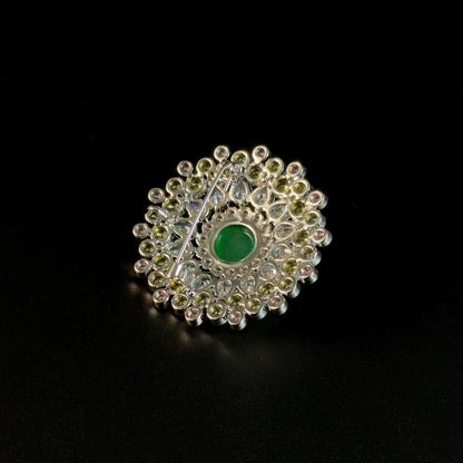Emerald and Rhinestone Round Brooch