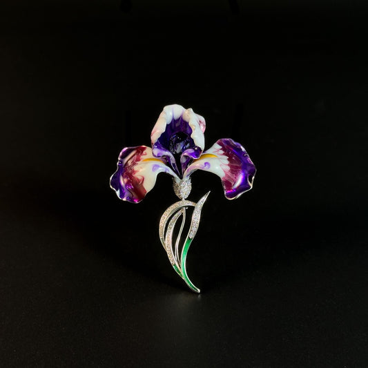 Enameled Iris Brooch
