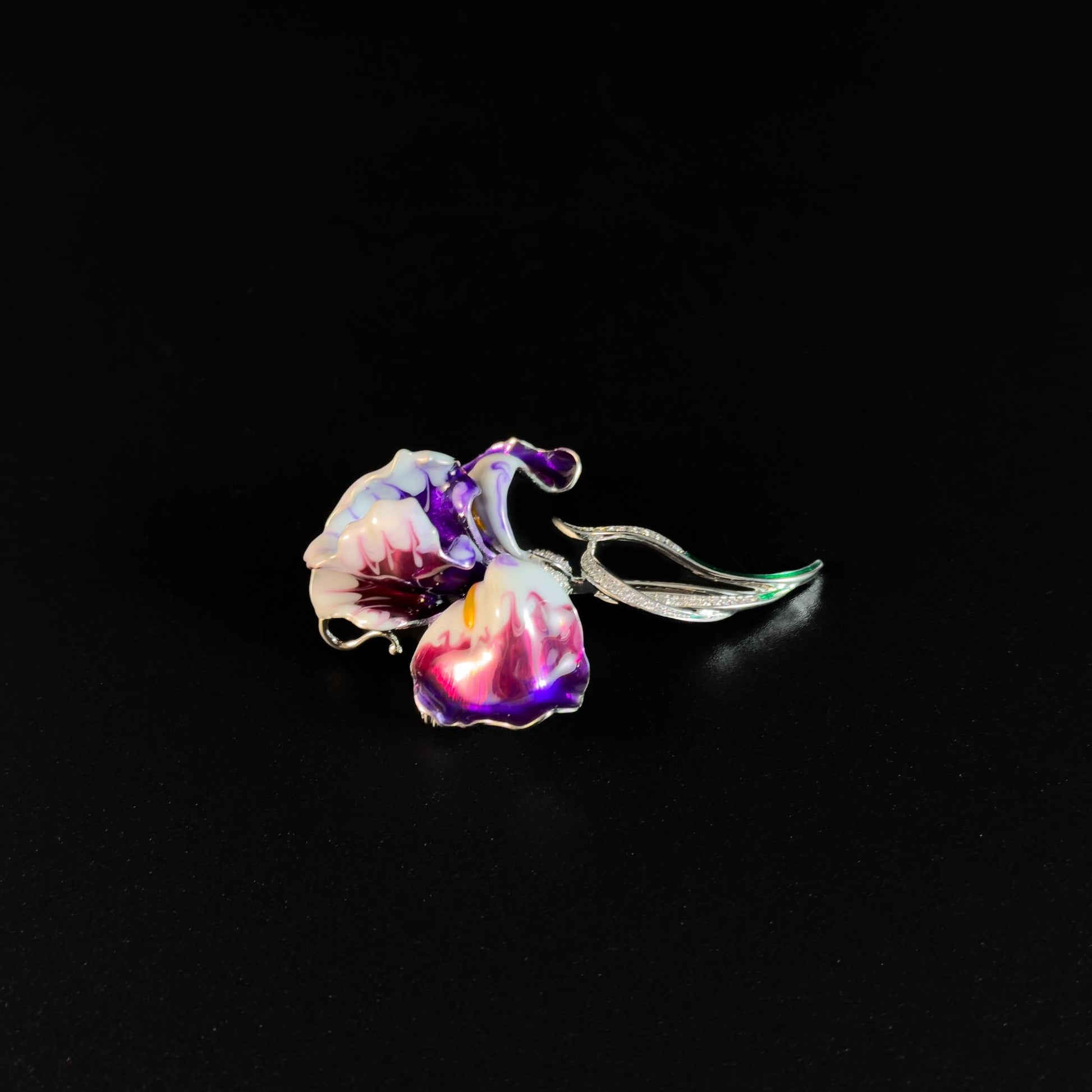 Enameled Iris Brooch