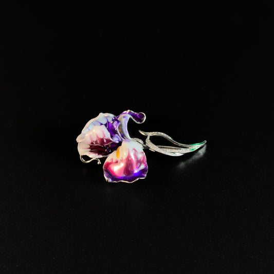 Enameled Iris Brooch