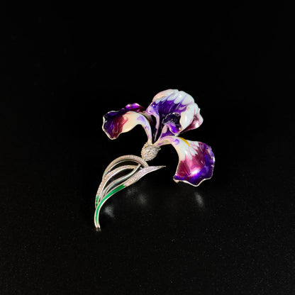 Enameled Iris Brooch