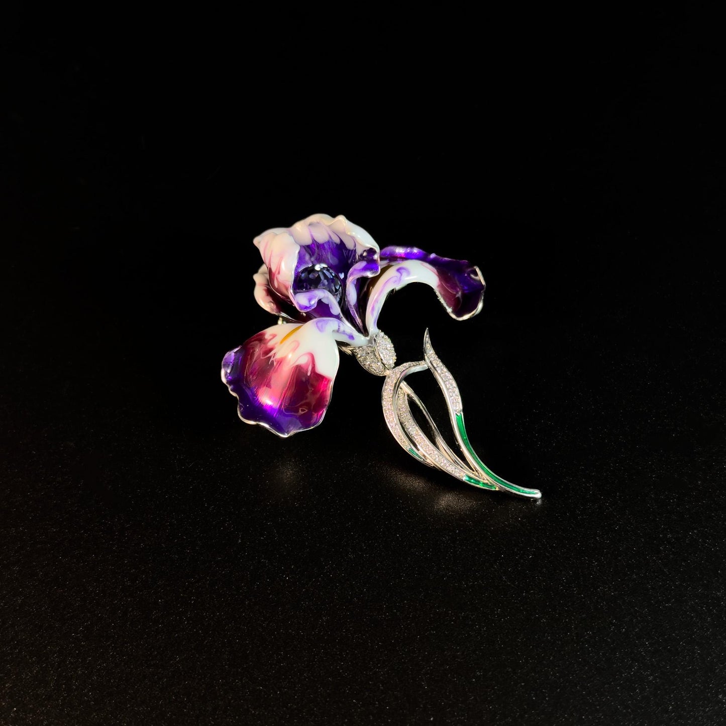 Enameled Iris Brooch