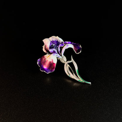 Enameled Iris Brooch